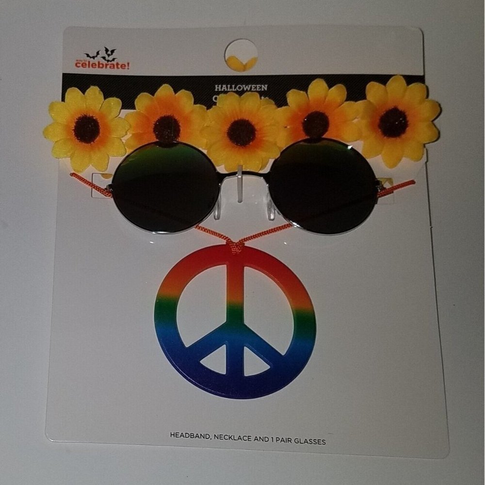 NEW Hippie Flower Power Halloween Costume Sunflower Headband Sunglasses Peace